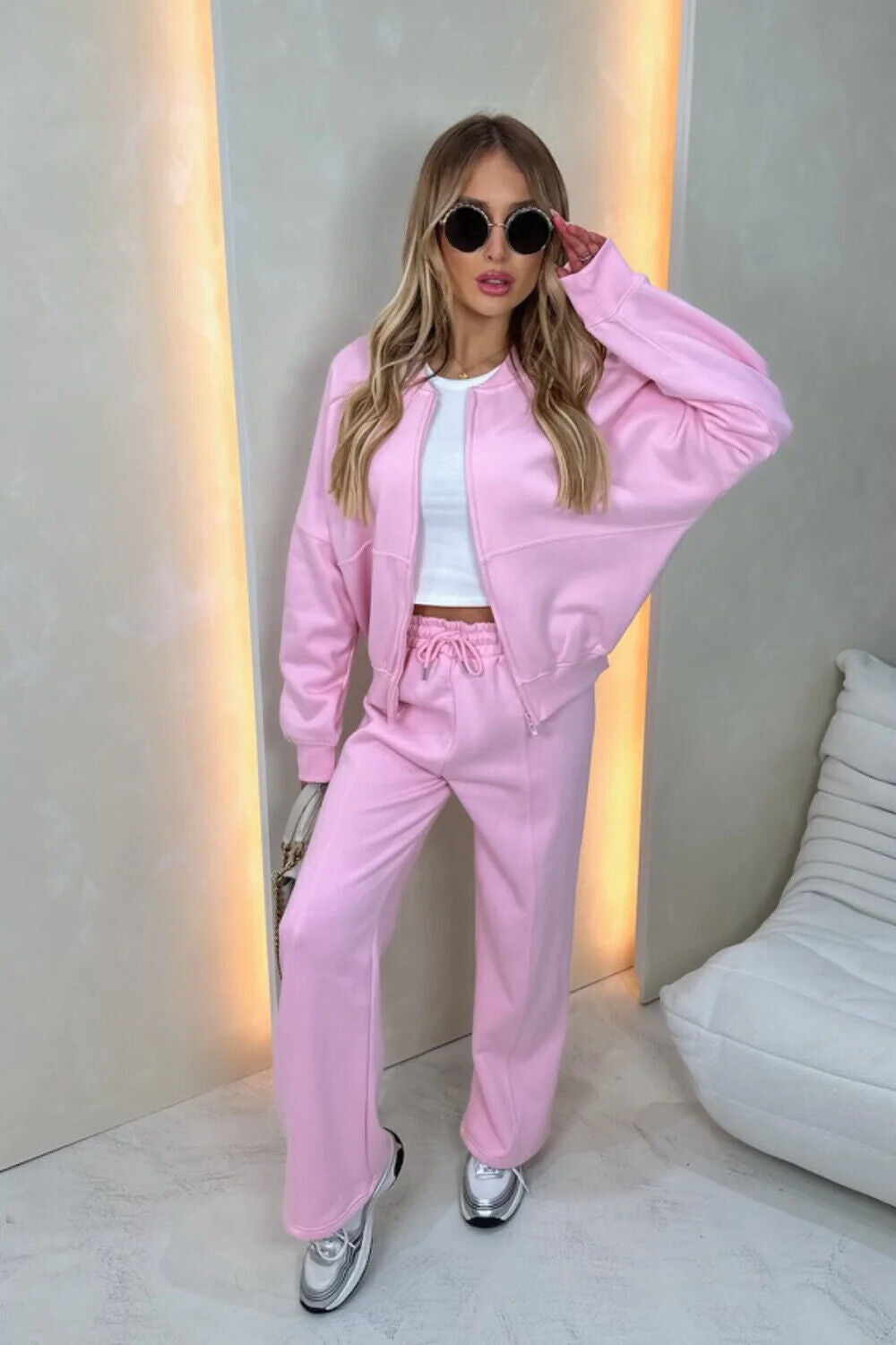 Women Bomber Oversize Baggy 2 Piece Lounge Wear Casual Set Ladies Suit Tracksuit